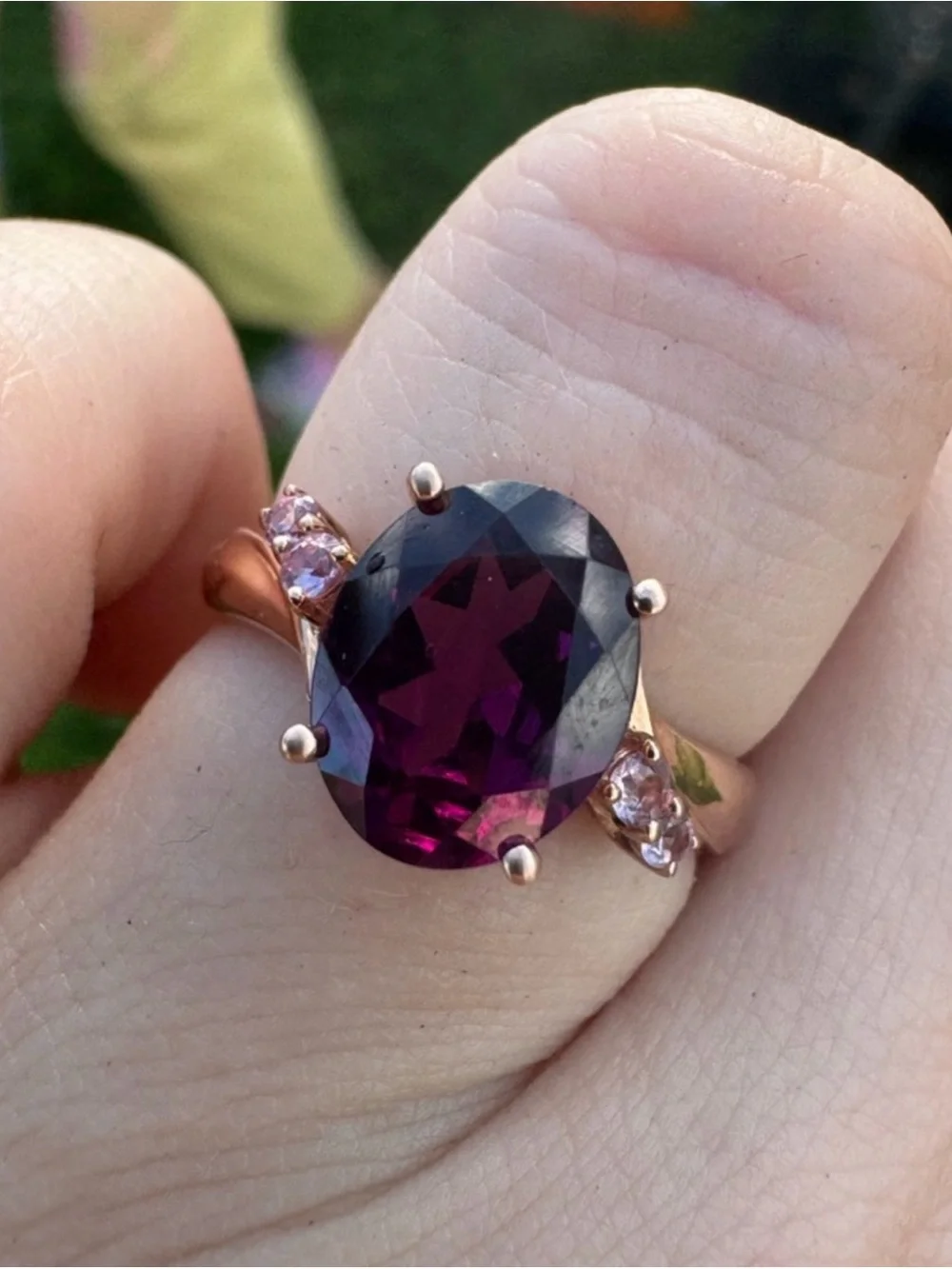 Solid 10k rose gold 2.60Ctw genuine grape garnet/pink sapphire